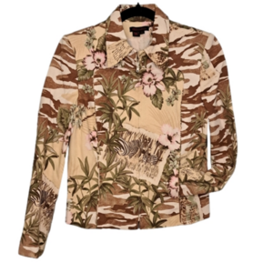 SIMON CHANG || Vintage || Safari Print Zippered Jacket || EUC || Size 6